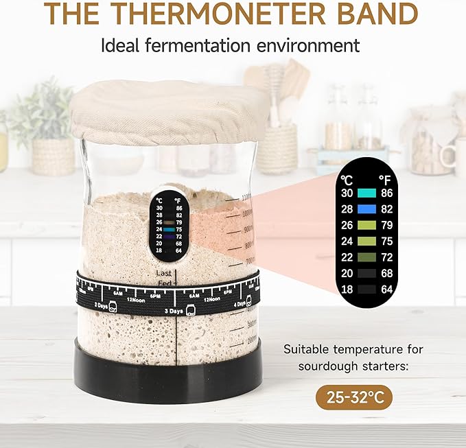 Sourdough Starter Kit -50 Oz Wide Bore and Large Capacity Sourdough Starter Jar，Thermometer, Feeding Band- Perfect Sourdough Bread Baking Supplies, Baking Gifts(2 Jar)