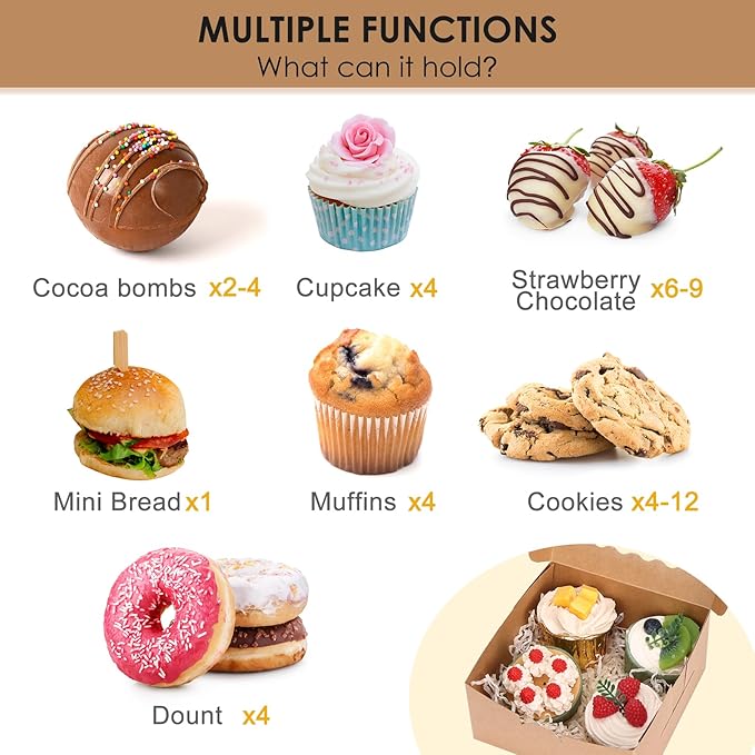 Moretoes 15pcs Cookie Boxes with Window, 6x6x3in Brown Bakery Boxes for Treats, Small Cake, Desserts, Donuts, Pastry