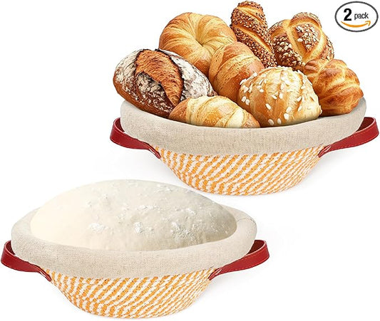 Banneton Bread Proofing Basket Set of 2 × 9'' Round Sourdough Bread Baskets Baking Supplies with Liners & Covers Gifts for Bakers Women Mom Wife