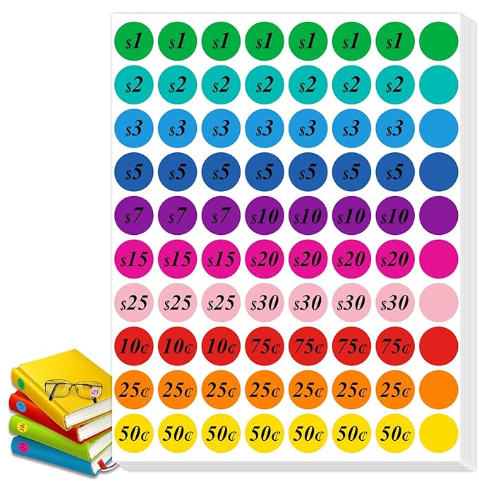 Garage Sale Price Stickers, 1600Pcs Round 3/4 Inch Pricemarker Labels,Color-Coded Pre-Printed Pricing Stickers for Retail Yard and Fle Market Sale