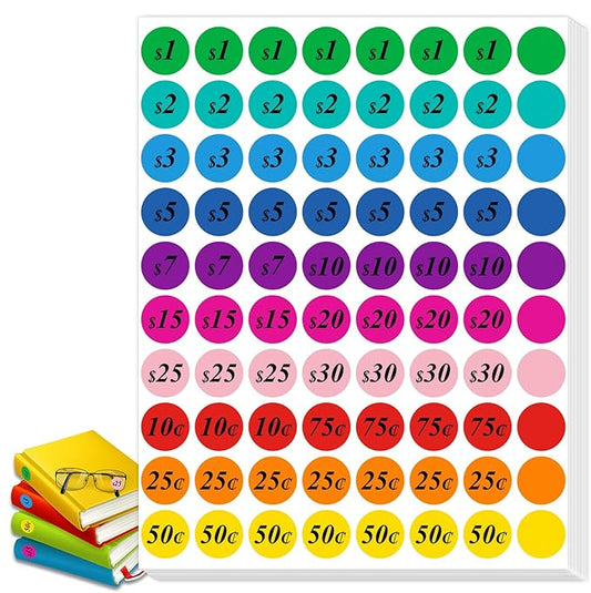 Garage Sale Price Stickers, 1600Pcs Round 3/4 Inch Pricemarker Labels,Color-Coded Pre-Printed Pricing Stickers for Retail Yard and Fle Market Sale