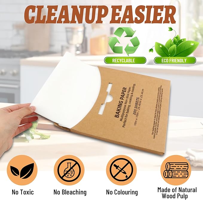 200 Pcs Parchment Paper Baking Sheets, 10"x10" Precut Non-Stick Baking Parchment Paper Sheets Bun Sheet Pan Liners.Baking Grilling Air Fryer Steaming Bread Cup Cake Cookie (White-10"x10")
