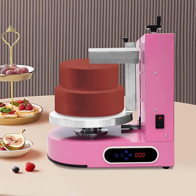 Cake Icing Machine 200W Auto Cream Spreading Machine w/LED Display, Horizontal & Vertical Spatula Adjust, Professional Cake Decorating Machine Pink Auto Frosting Turntable for 4-12 Inch Cakes