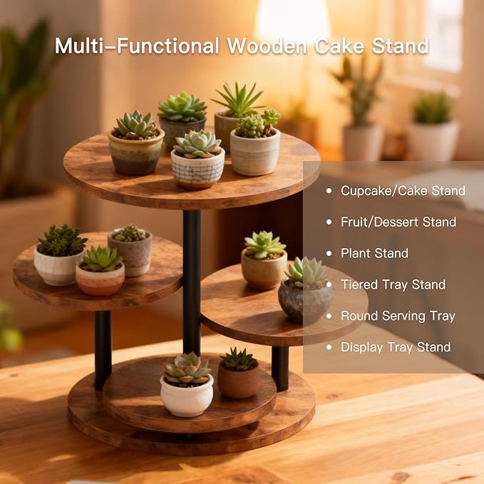 Cupcake Stand 4 Tier Cupcake Tower Stand for 50 Cupcakes,360° Rotating Wood Cake Stand, Wedding Cake Stands, Cupcake Stands for Party, Cup Cake Tower Stand for Birthday Anniversary Party Decoration