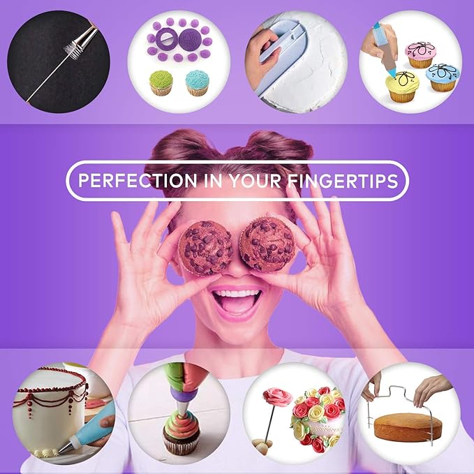 Cake Decorating Kit,137pcs Cake Decorating Supplies with Cake Turntable for Decorating,Pastry Piping Bag,Russian Piping Tips Baking Tools, Cake Baking Supplies for Beginners(Light Pink)