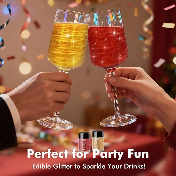 8 Colors Edible Glitter Set, Edible Glitter for Drinks, Luster Dust Shimmer Powder for Cakes, Cocktails, Beverages, Strawberries, Cookies, Candies, Fondant, Decorations,Christmas (5g/Bottle)