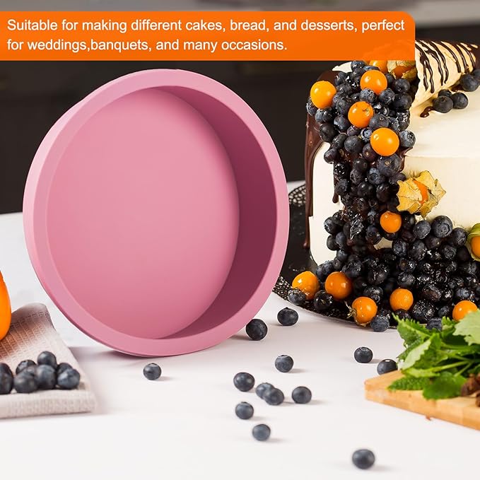 HARFINGTON 3 Pcs Round Cake Pans 7.8" Nonstick Quick Release Silicone Cake Mould Bakeware Tools for Baking Cupcakes Bread Pizza, Red