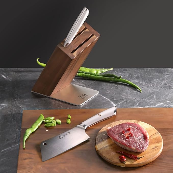 Cangshan ELBERT Series German Steel Forged Cleaver Knife Block Sets, Acacia (3-Piece, White)