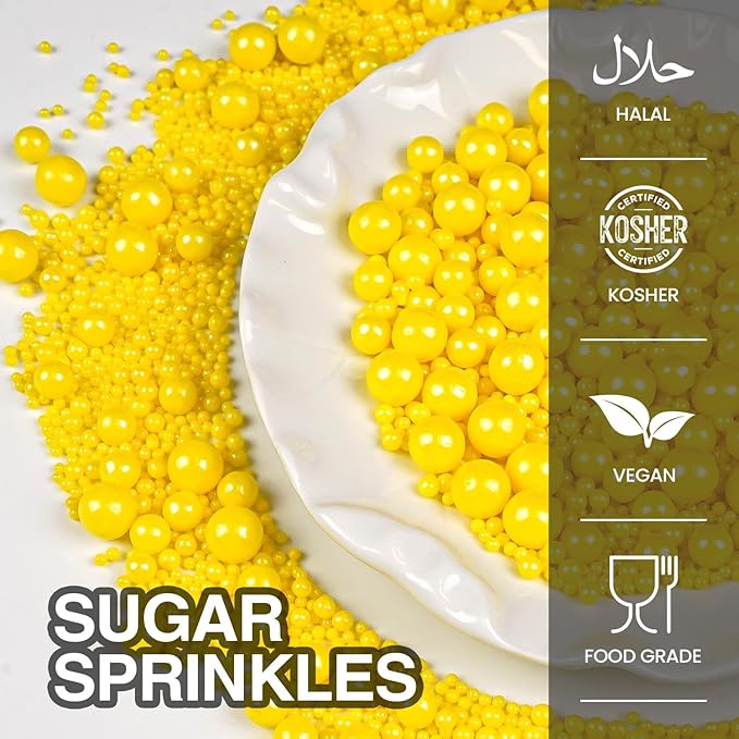 Christmas Yellow Pearl Sprinkles for Cake Decorating, Edible Candy Sugar Pearls, 150g/5.29oz Mix Size, Cake Decorations, Cupcake Topper, Cookie, Holiday, Easter, Valentine's Day, Christmas Supplies