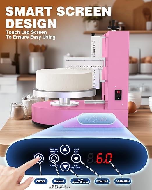 PYY Cake Decorating Machine - Automatic Cake Cream Spreading Machine for 4-12 Inch Cake Icing Machine 60-320 RPM with Graduated Scrapers Electric Cake Turntable for Decorating Cake Frosting Machine