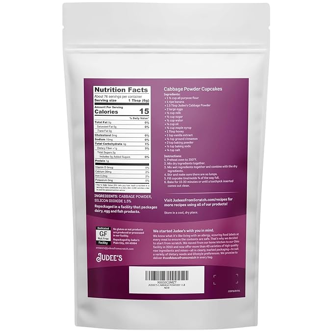 Judee’s Cabbage Powder 1 lb - 100% Non-GMO, Gluten-Free, and Nut-Free - Rich in Nutrients - Great for Baking and Seasoning - Blends Well in Smoothies and Shakes