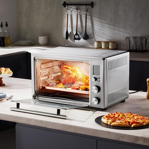 VEVOR Convection Toaster Oven, 28L/29.6Qt Large 10-IN-1 Multifunctional Convention Oven Countertop, 150F-450F Adjustable Compact Smart Oven with Trays Wire Racks Gloves, for Home Kitchen RVs etc