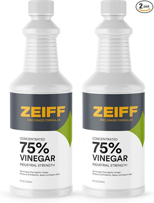 75% Pure Concentrated Vinegar - Technical Grade Acetic Acid Solution for Home and Outdoor Use - Cleaning Vinegar for Home & Laundry - 32 Oz, 2 Pack