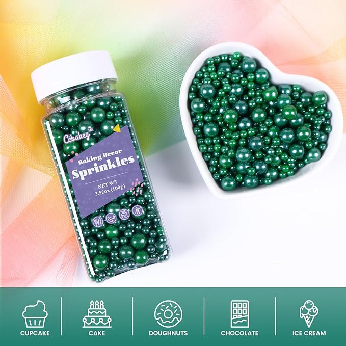 Christmas Green Sprinkles for Cake Decorations 3.52 ounce Edible Pearl Sugar Sprinkles for Cupcake Toppers Wedding Party Valentines Halloween Christmas Supplies