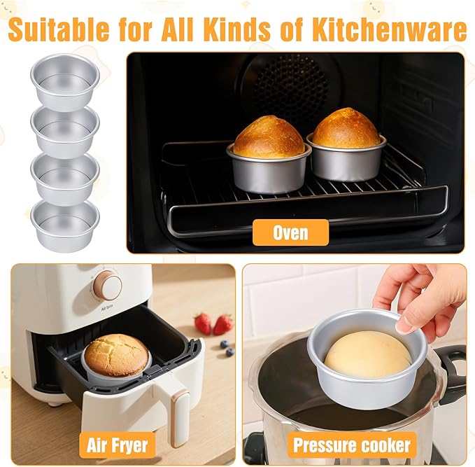 12 Pcs Round Cake Pans with Removable Bottom, 4 Inch Aluminum Cheesecake Baking Mold Non Stick Leakproof Mini Cakes Tins Trays Bakeware for Dessert Pizzas Quiches Birthday Party Anniversary
