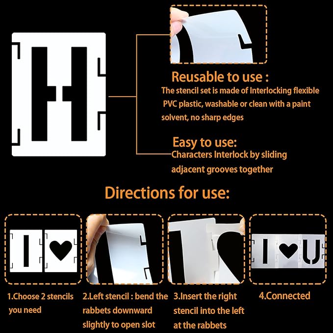 1 Inch Letter Stencils Symbol Numbers Craft Stencils, 42 Pcs Reusable Alphabet Templates Interlocking Stencil Kit for Painting on Wood, Wall, Fabric, Rock, Sign, DIY Art Projects (1 inch)