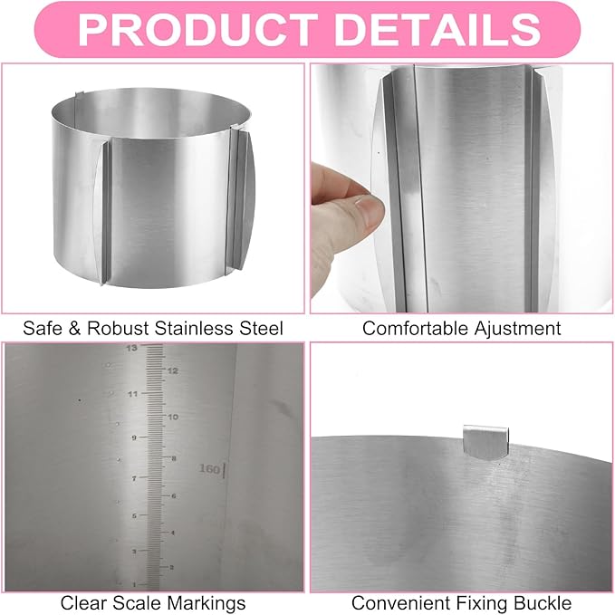2 Pack Cake Mold 15 cm High, 6-12 Inch Adjustable Cake Ring Mold for Baking, Round Stainless Steel Bakeware Tools for Baking Cooking Making Tool