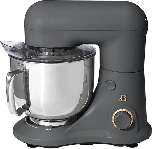 Beautiful 5.3 QT Stand Mixer w/Tilt-Head Design, Stainless Bowl, 300-Watt Power, 12-Speed Control, Includes Beater, Dough Hook, Whisk, Splash Shield (Oyster Gray)