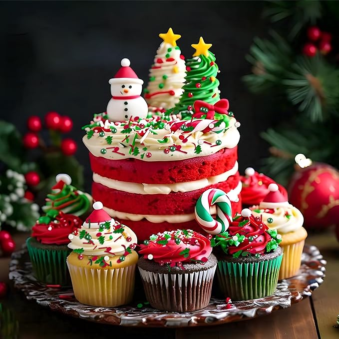 Christmas Sprinkles Red Green White Sprinkle Edible Christmas Tree Sprinkle Holiday Cake Sprinkles Sugar Pearls Jimmies Mix for Cake Baking Cookie Ice Cream Decorations - 8 Oz