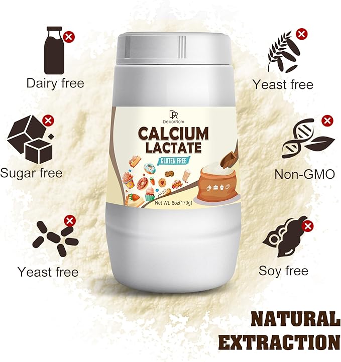 Calcium Lactate Powder 6oz - Pure Food-Grade Calcium Lactate, Non-GMO Food Stabilizer for Baking, Cooking, Neutralize Acidity, Bulking Agent, Breads, Pastries, Ice Cream, Jellies, Dairy Products