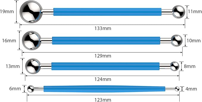 DIY Cake tools, AmyTalk 4Pcs Metal Ball Baking Fondant Cake Tools Stainless Steel 8 Head Pen for Sugar Flower
