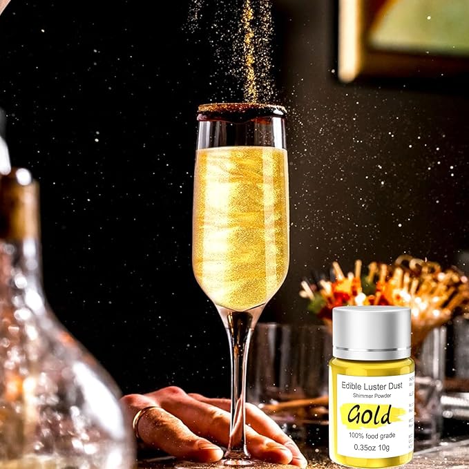 15g Edible Gold Luster Dust for Drinks Cake Decorating – Colaele Gold Shimmering Edible Glitter Dust for Chocolates, Metallic Food Coloring Powder for Edible Glitter for Cocktails, No Gluten,Vegan
