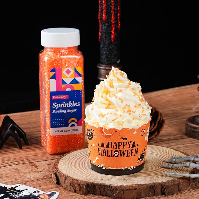 Orange Sanding Sugar Sprinkles, 5.3 oz Edible Sparkling Sugar Crystals for Baking Topping, Cupcakes, Cookies, Ice Cream & Cake Decorating, Wedding Party Halloween Thanksgiving Supplies