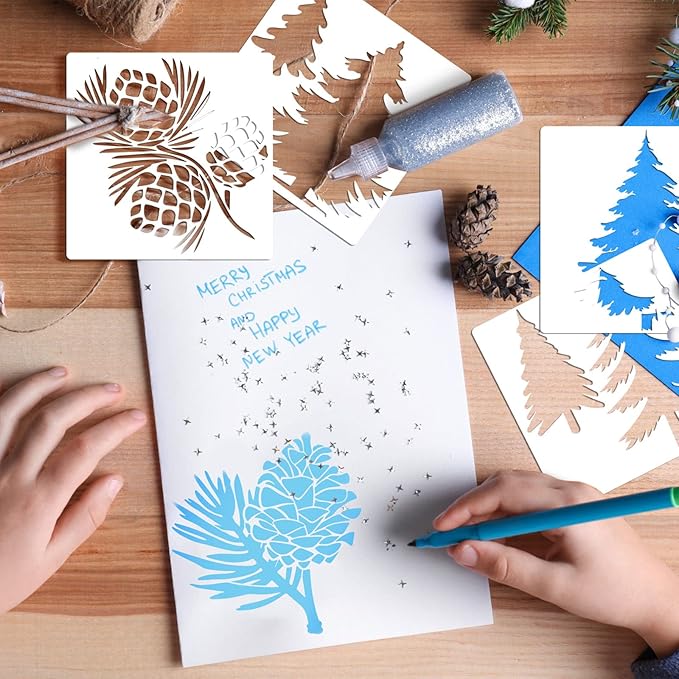 20 Pieces Christmas Pine Tree Stencils for Painting on Wood Canvas Winter Stencils Template Crafts Reusable Holiday Wall Home Decor