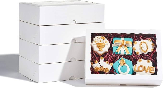 48PCS 10 x 7 x 2.5 inches Premium White Bakery Boxes for Cookies, Strawberries Boxes with Clear Display Window