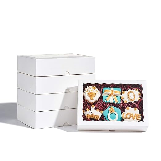 25PCS Elegant White Fancy Bakery Boxes with Display Window (10 x 7 x 2.5 inches) - Professional White Cookie and Strawberry Boxes
