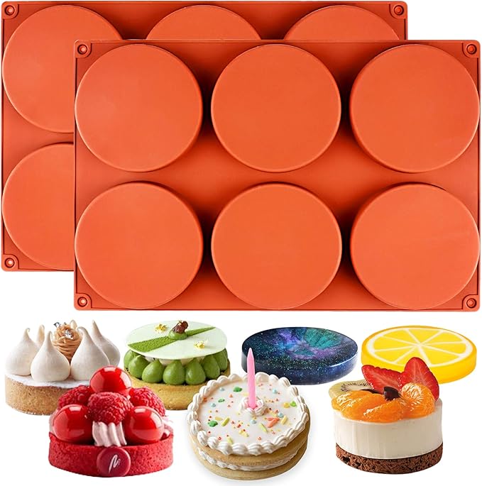 Round Disc Baking Silicone Mold 6-Cavity, 4inch 2-Bundle