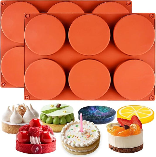 Round Disc Baking Silicone Mold 6-Cavity, 4inch 2-Bundle