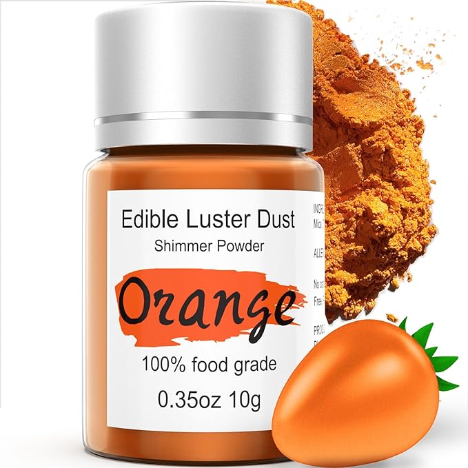 Orange Luster Dust Edible Glitter for Cakes Cocktails – 10g Colaele Edible Shimmering Dust for Chocolates, Metallic Food Coloring Powder for Cake Decorating Edible Glitter for Halloween Drinks, Vegan