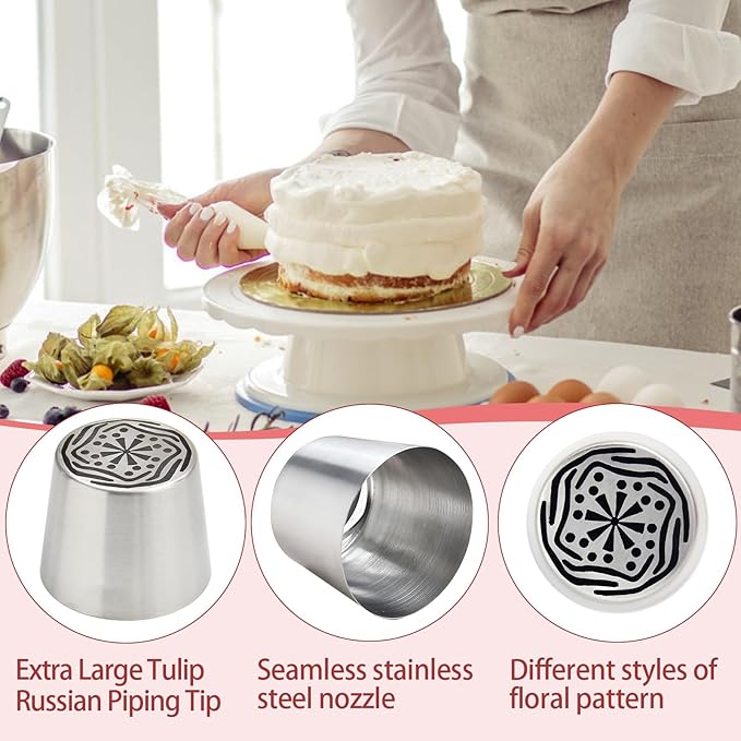 Extra Large Russian Piping Tips for Marshmallows Stainless Steel Flower Frosting Nozzles many styles Cake Decorating Baking tool for Buttercream, Cupcakes Cookies(SL60)
