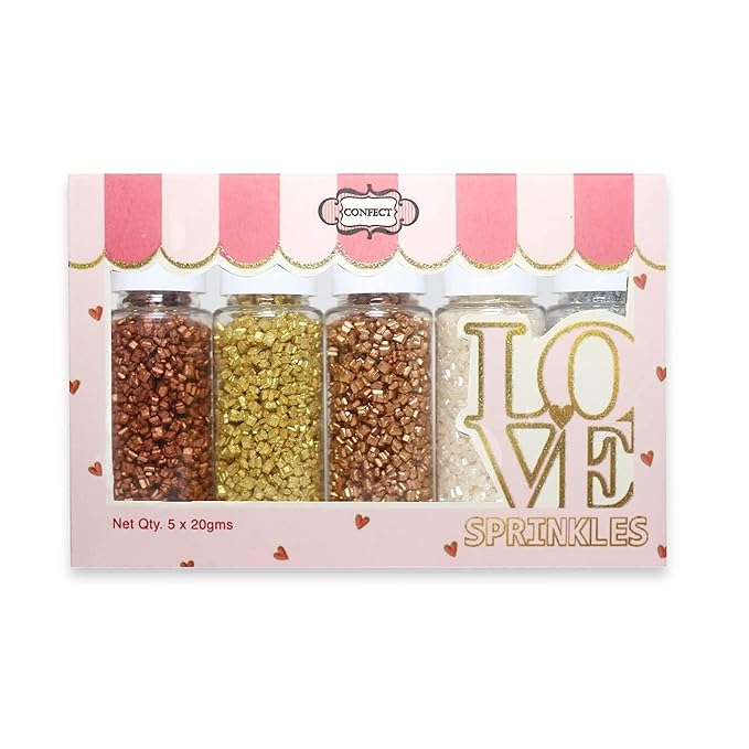 Confect Sparkling Sugar for Baking & Cake Decoration Sugar Assorted pack of 5 Metallic Mania Sparkling Sprinkles Mix Bronze, Gold, Copper Pearl & Sliver | Vegan, Gluten-Free, Soy-Free, Dairy-Free, Palm Oil-Free- 5 oz
