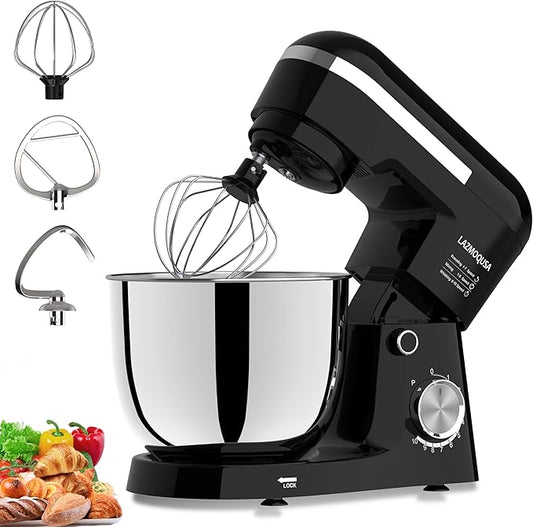 3 in 1 Electric Stand Mixer with 5.5 Quart Bowl, Household Food Mixer 10+p Speeds, Kitchen Tilt-Head Bread Dough and Cake Mixers for Home Daily Use (Black)