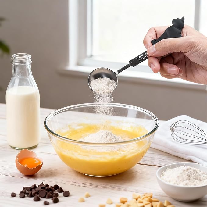 Cat Measuring Spoons Set, 4-Piece Stainless Steel Measuring Spoons with Cute Cat Handles, Accurate Teaspoon & Tablespoon Sizes for Dry or Liquid Ingredients, Dishwasher Safe