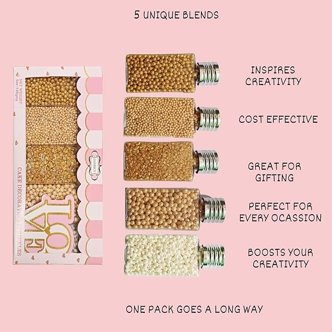Confect Pearl Sprinkles | Christmas Sprinkles | Golden Sunshine Disco Ball Mashup Sprinkles Mix Champagne Gold Dragees Golden Sparkling Sugar - Vegan, Gluten-Free, Nut-Free, Soy-Free, Dairy-Free, Palm Oil-Free, No Artificial Dyes - 5 Oz