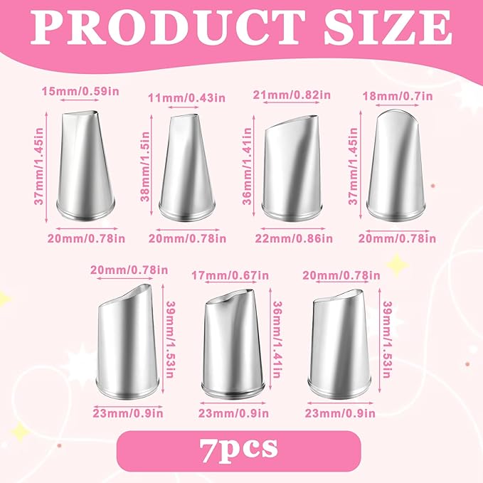 7Pcs Rose Flower Tips Piping Set Petal Icing Tips for Cake Decorating Tip Stainless Steel Cream Icing Piping Tip Fondant Rose Nozzle Pastry Tools