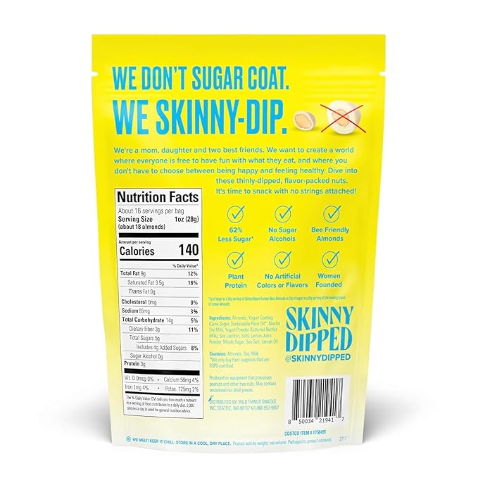 SkinnyDipped Lemon Bliss Almonds, Healthy Snack, Plant Protein, Gluten Free, 1lb Bulk Bag