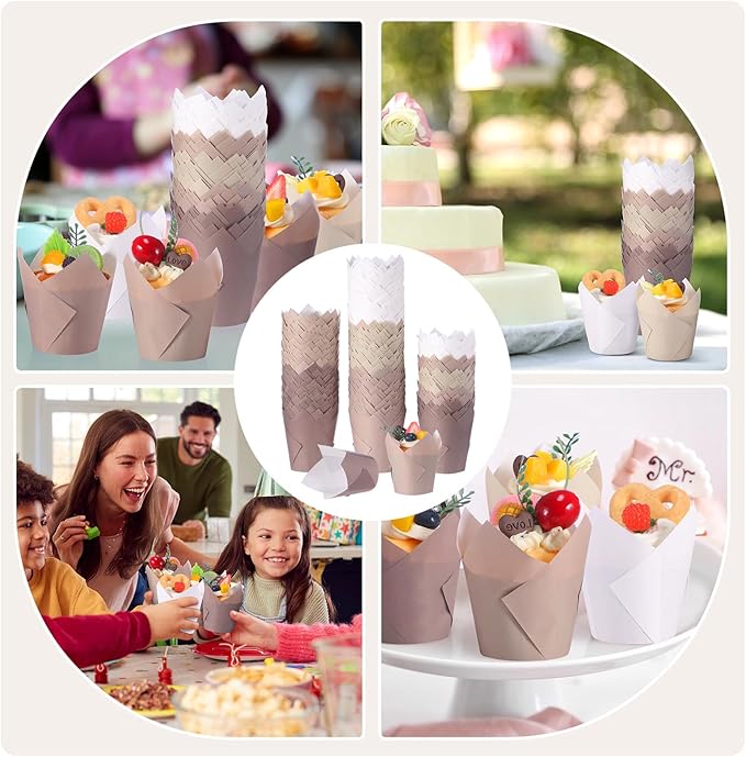 Havawish 500 Pcs Standard Size Gradient Brown Tulip Cupcake Liners, Party Cupcake Baking Liners Greaseproof Wrappers Muffin Liner Holders for Wedding Birthday Baby Shower Holiday Party Baking Cups