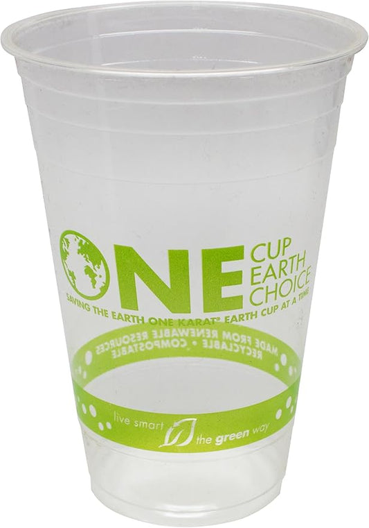 KARAT EARTH [1,000 ct - 20 oz Compostable PLA Plastic Cups, BPI Certified Disposable Renewable Cold Cups for Iced Coffee, Smoothies, and More | Green Line