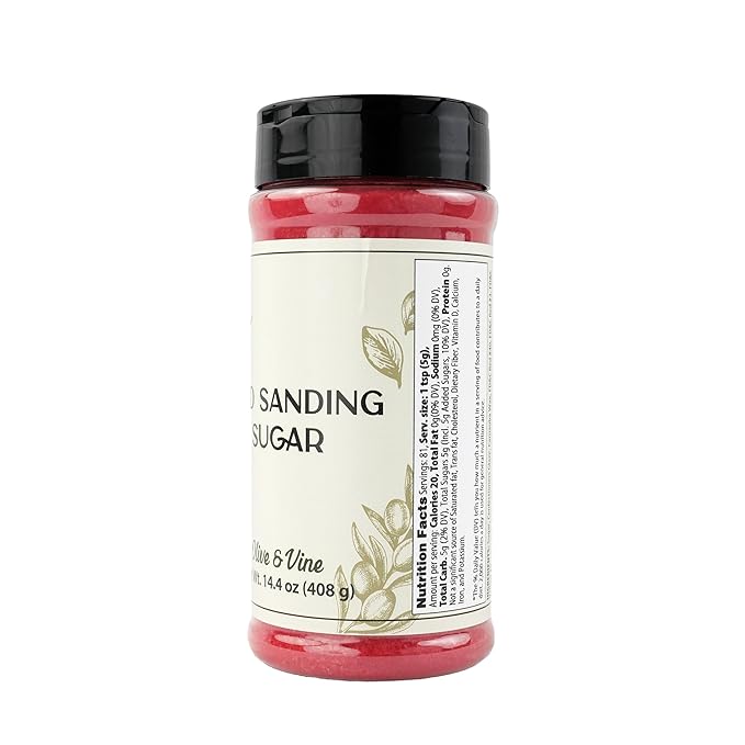 Olive & Vine Red Sanding Sugar, Sweet Finish, For Baking & Decorating, Rich Tradition, Authentic Taste, For Global Recipes (14.4 Ounce)