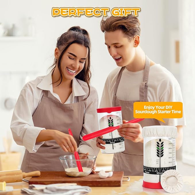 Sourdough Starter Jar Kit 2Pack, 40OZ Large Sourdough Starter Kit With Thermometer Strips & Scraper, Sourdough Bread Baking Supplies–A Perfect Sourdough Bread Starter Kit for Beginners to Expert