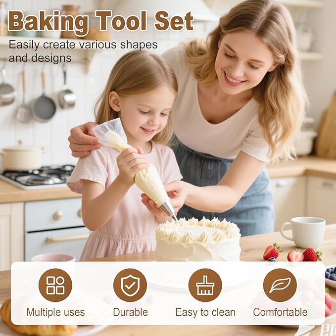Cake Baking Decor Tool Set, 2025 New Russian Piping Tips, Durable Icing Nozzles for Cupcake Parties, Upgraded Pastry Tips for Home Baking, Reusable Baking Tools Set for Beginners