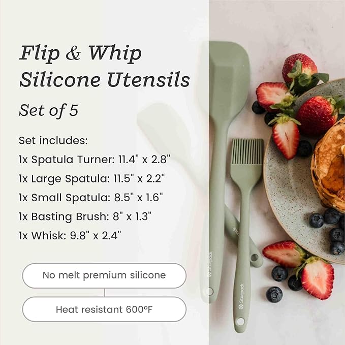 Starpack 'Flip & Whip' Premium Silicone Baking Utensils Set (5 Pcs) - Cooking Utensils with Heat Resistant to 600°F - Baking Utensils - Large & Small Spatulas, Whisk & Basting - Brush Baking Tool Set