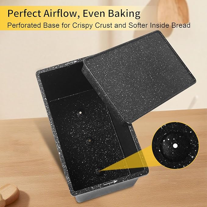 Loaf Pan with Lid Cast Aluminum, Pullman Loaf Pan for Homemade Sourdough Bread, Sandwich, Meatloaf Baking, 8x4 Inch Nonstick Deep Bread Tin with Cover, Oven Safe & Heavy Duty, Speckled Black