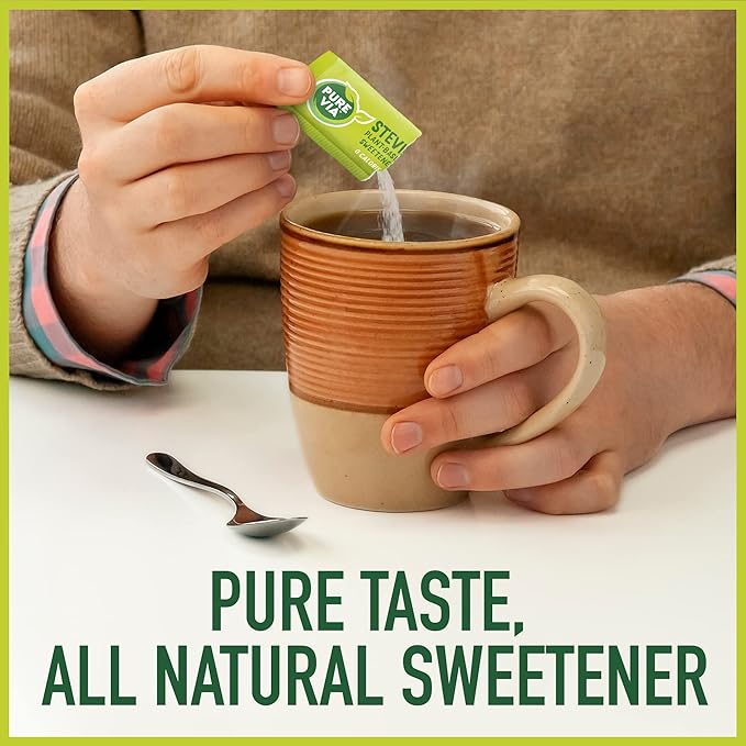 PURE VIA Stevia Sweetener Packets, Sugar Substitute, Natural Sweetener, No Erythritol, Zero Calorie Natural Sweetener Packets, 40 Count (Pack of 12)