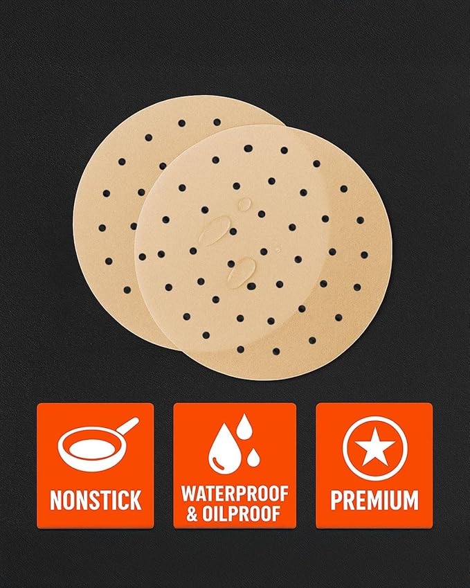 8.4 inch Parchment Paper Rounds, Round Sheets for Baking, Air Fryers, Hamburger Patty, Tortilla, Dumpling, Gyoza, Cake Pans, Steamers, Non Stick Small Pre-cut Paper Liners, Unbleached