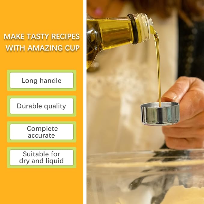 1PCS 1/16Cup (15ml, 1/2oz) Single Measuring Cup with Black Silicone Grip, Stainless Steel Individual Measure Scoop Only